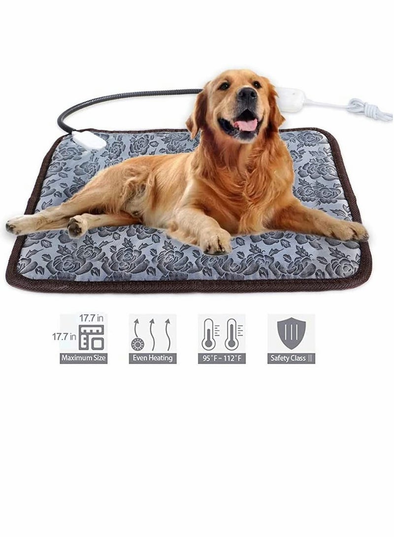 Pet Heating Pad, Waterproof Electric Heating Mat Indoor, Adjustable Warming Mat, Pets Heated Bed With Chew Resistant Steel Cord, For Dog, Cat, Rabbit (17.7 x 17.7 Inch, Rose Pattern) - Image 1